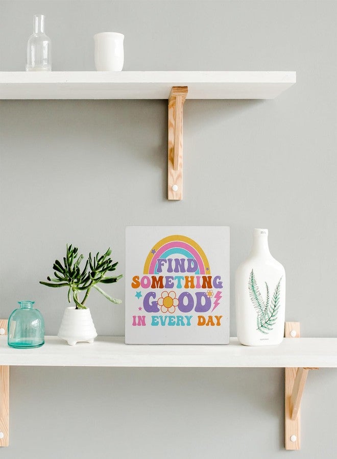 kunlisa Groovy Find Something Good in Every Day Retro Flower Rainbow Wooden Box Sign Desk Decor,Positive Quote Wood Block Plaque Box Sign for Home Girls Room Dorm Wall Shelf Tabletop Decoration - Image 2